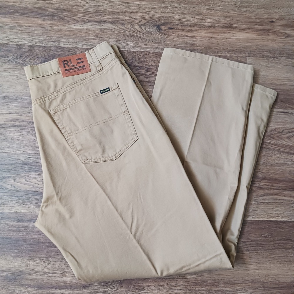 Polo Jeans Co Ralph Lauren Mens 38 x 32 Khaki Chino Pants Tan Cotton